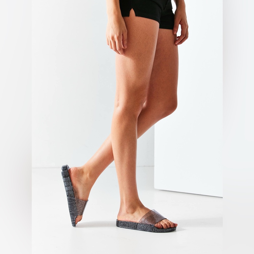 Urban Outfitters Jelly Pool Slide Sandals gray and glitter size 7